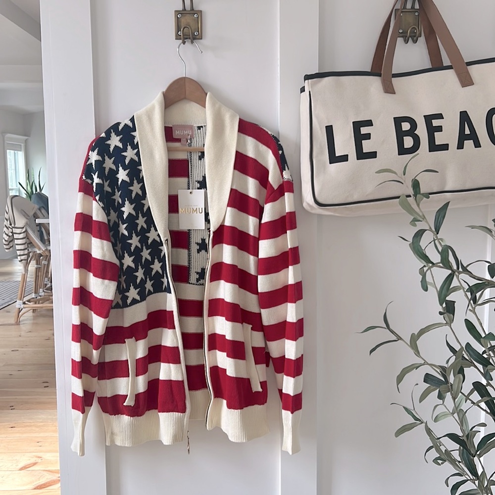 Show Me Your Mumu Zippy Cardigan American Flag USA Knit Cardigan Jacket Sweater